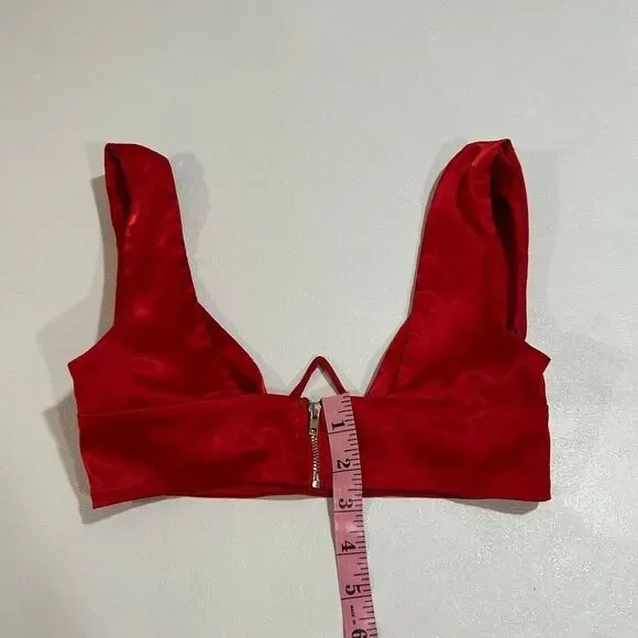 Oh Polly Red Satin Underwire Crop Top Size 2 US / UK 6 - Picture 5 of 6